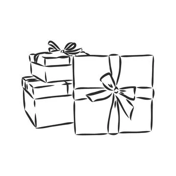 Vector sketch illustration - gift box gift box with bow, vector sketch on whi Stock Illustration