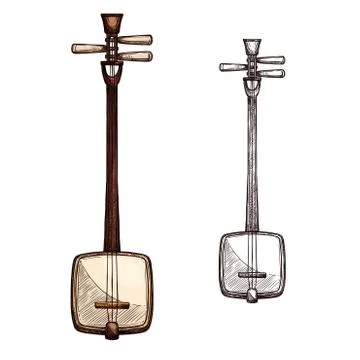 Vector sketch Japanese string music instrument 스톡 일러스트