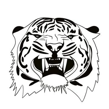 Vector sketch of a lying tiger, symbol of 2022, doodle style with black lines Stock Illustration