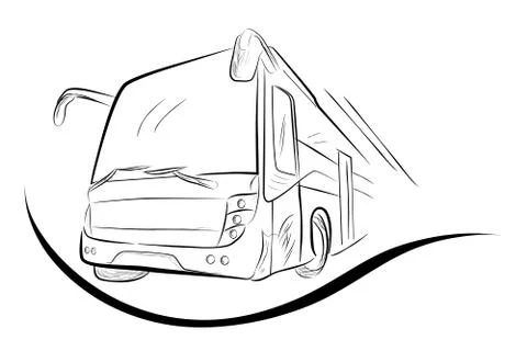 Vector Sketch of Modern Big Bus, Low Angle Perspective Stock Illustration