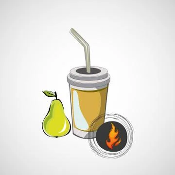 Vector sketch paper cup with straw and pear Stock Illustration