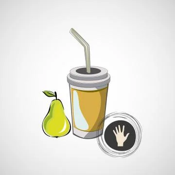 Vector sketch paper cup with straw and pear Stock Illustration