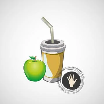 Vector sketch paper cup with straw and apple Stock Illustration