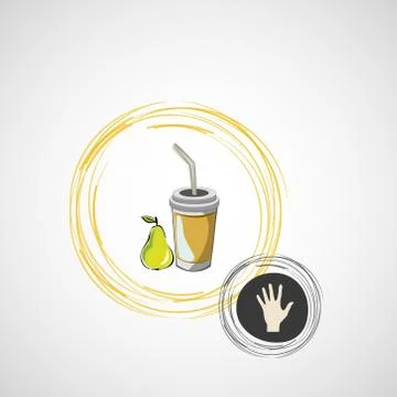 Vector sketch paper cup with straw and pear Stock Illustration