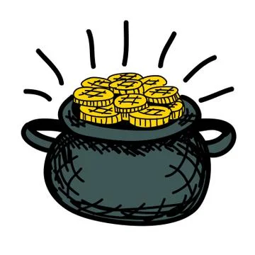 Vector sketch of a pot of gold. Ilustração Stock