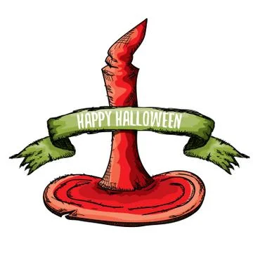 Vector sketch red halloween witch hat isolated on white イラスト素材