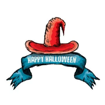 Vector sketch red halloween witch hat isolated on white Stockillustratie