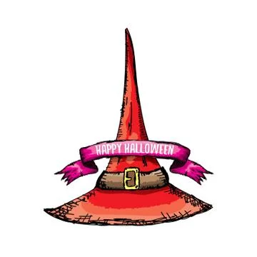 Vector sketch red halloween witch hat isolated on white イラスト素材