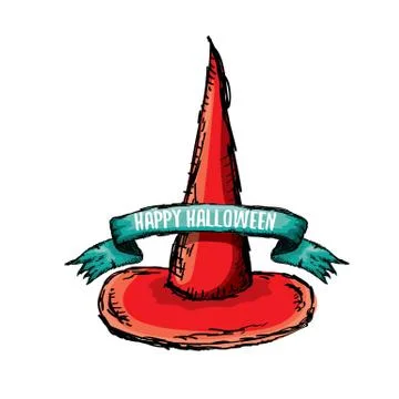 Vector sketch red halloween witch hat isolated on white Illustrazione stock