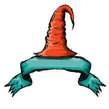 Vector sketch red halloween witch hat isolated on white Illustrazione stock