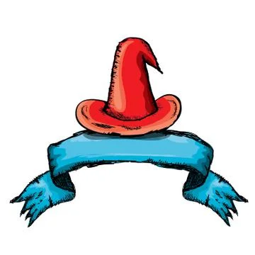 Vector sketch red halloween witch hat isolated on white 스톡 일러스트