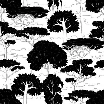 Vector sketch seamless pattern illustration of black silhouettes of different Stock Illustration