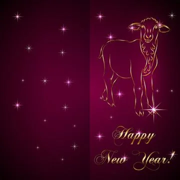 Vector sketch of sheep, symbol New Year on red Background Stock Illustration