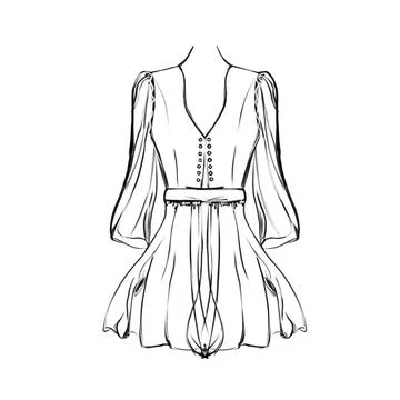 Vector sketch of a short light women's dress, fashion illustration Stock Illustration