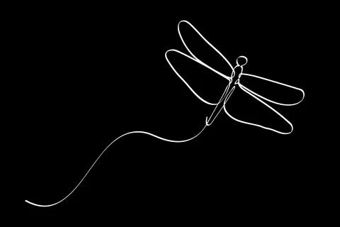 Vector sketch simple single or one continuous fly dragonfly Stock Illustration