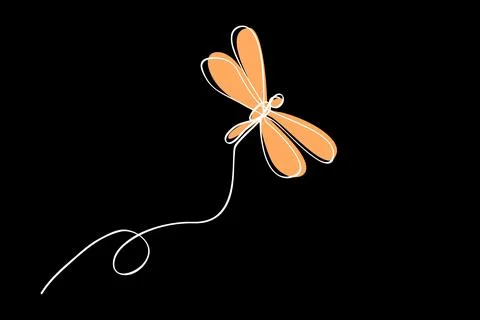 Vector sketch simple single or one continuous fly dragonfly Stock Illustration