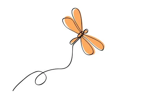 Vector sketch simple single or one continuous fly dragonfly Stock Illustration
