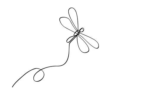 Vector sketch simple single or one continuous fly dragonfly Stock Illustration