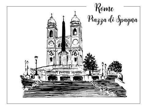 Vector sketch of The Spanish Steps in Rome. Stock Illustration