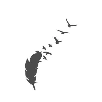 Vector sketch tattoo - feather and birds Stock Illustration