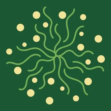 Vector sketch of wavy lines and circles. Algae and bubbles pattern on a green Stock Illustration