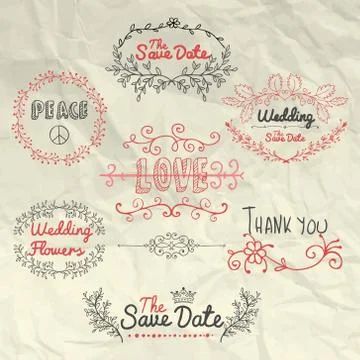 Vector Sketched Design Elements on Crumpled Texture Stockillustratie