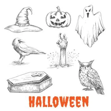 Vector sketched elements of Halloween celebration Illustrazione stock