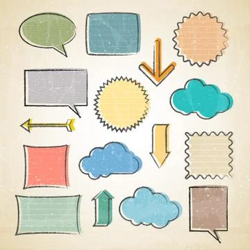 Vector sketchy set of notes,arrows,memos etc. Stock Illustration