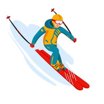 Vector skier cartoon flat style. Man in the ski resort. Winter sport activity Stock Illustration