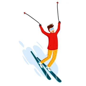 Vector skier cartoon flat style. Man in the ski resort. Winter sport activity Stock Illustration