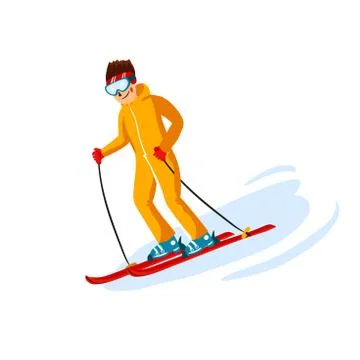 Vector skier cartoon flat style. Man in the ski resort. Winter sport activity Stock Illustration
