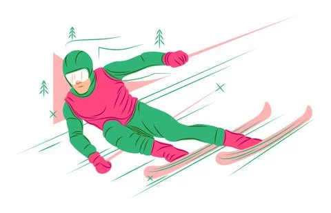 Vector skier in shadow of sharp lines style Stock Illustration