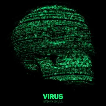 Vector skull constructed with green binary code. Internet security concept il Stock Illustration