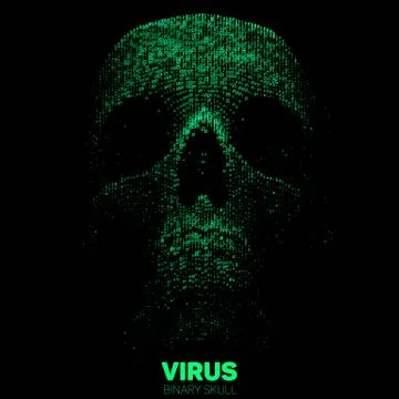 Vector skull constructed with green binary code. Internet security concept il Stock Illustration