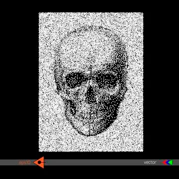 Vector Skull halftone on black. Circles, dots. Symbol, icon, head, concept Ilustração Stock