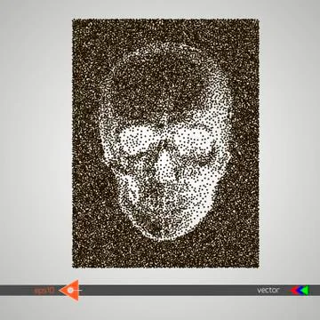 Vector Skull halftone on white. Circles, dots. Symbol, icon, head, concept Illustrazione stock