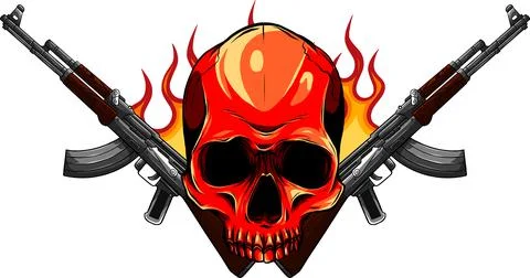 Vector Skull with machine guns Kalashnikov AK-47. Stock Illustration