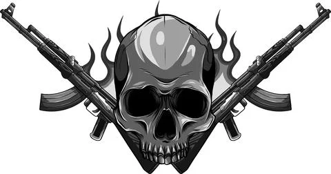 Vector Skull with machine guns Kalashnikov AK-47. Illustrazione stock
