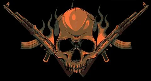 Vector Skull with machine guns Kalashnikov AK-47. Stock Illustration