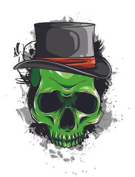 Vector skull pimp with hat illustration on white background Illustrazione stock