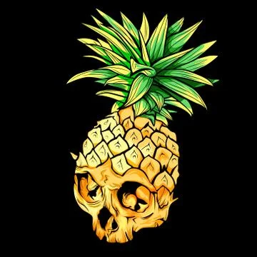 Vector skull pineapple. Exotic tropical fruit. Sketch,print. Pop art. Perfect Stock Illustration