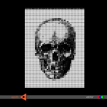Vector Skull square, mosaic, pixels figure on black. Symbol, head, concept Ilustração Stock