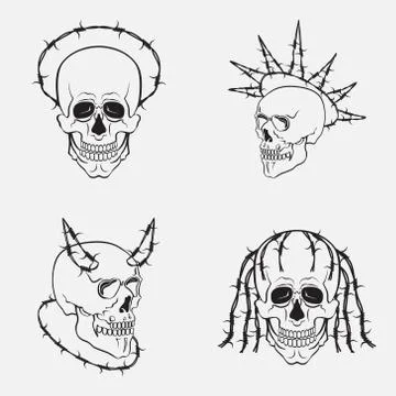 Vector skull symbols set. Collection of dark skulls Stock Illustration