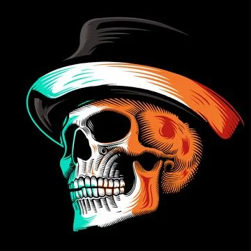 Vector skull wearing bucket hat Stock Illustration