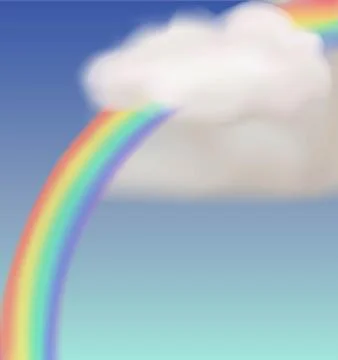Vector sky background with clouds and rainbow. Stock Illustration