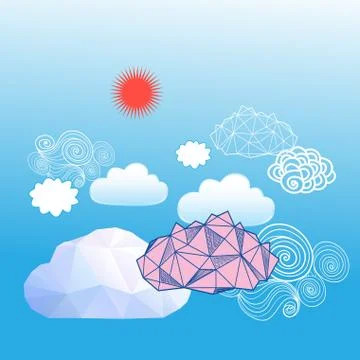 Vector sky background with different clouds Stockillustratie