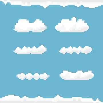 Vector sky with clouds pixel art background Stock Illustration