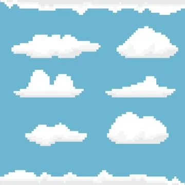 Vector sky with clouds pixel art background Stock Illustration