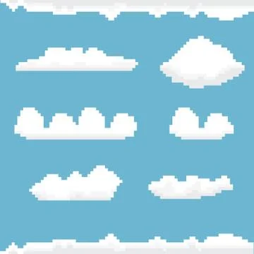 Vector sky with clouds pixel art background Illustrazione stock