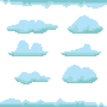 Vector sky with clouds pixel art background Stock Illustration